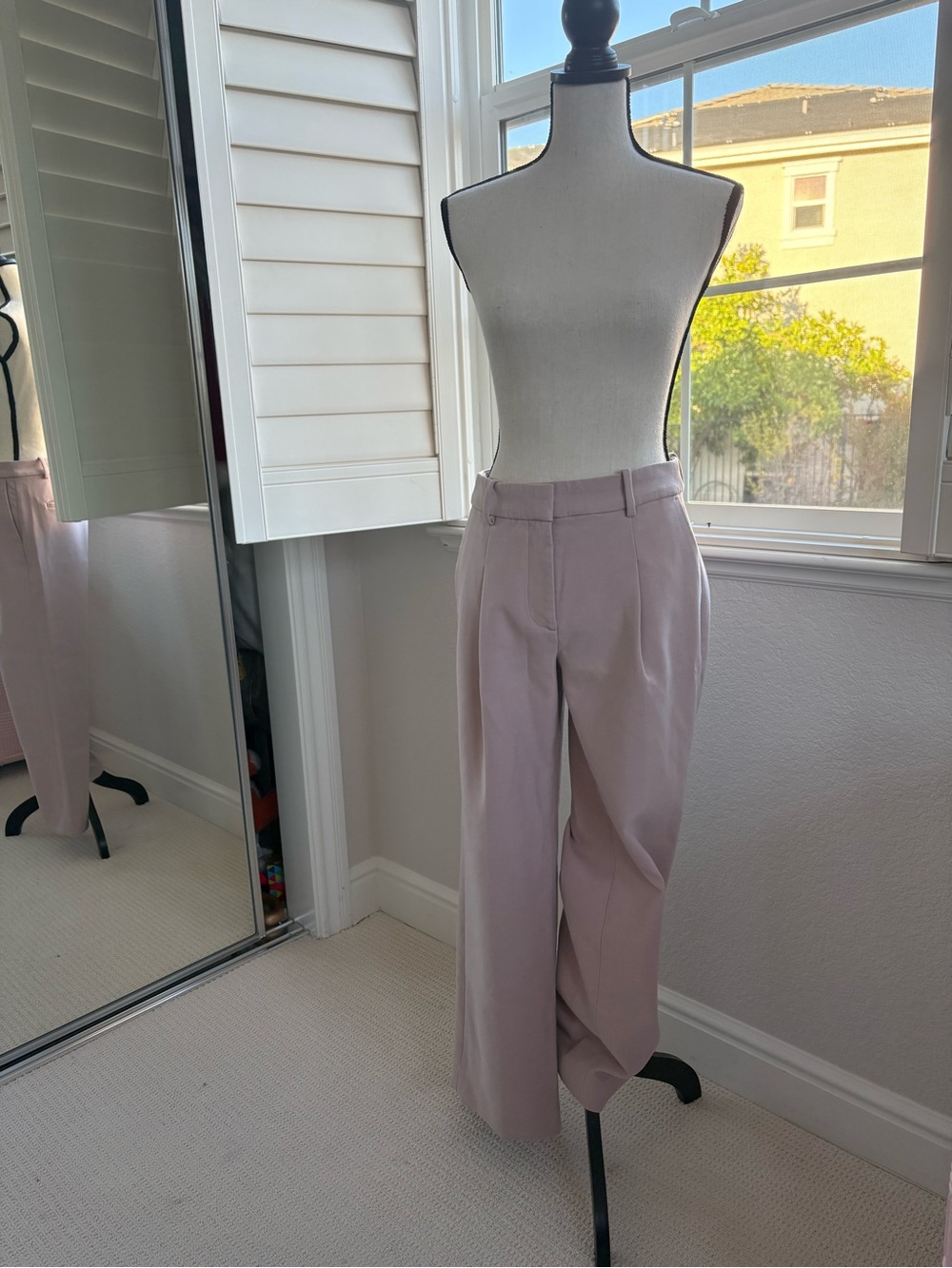 Blush Pink High-Waisted Straight-Leg Dress Pants